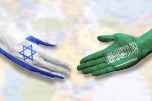 Israel,And,Saudi,Arabia,-,Flag,Handshake,Symbolizing,Partnership,And